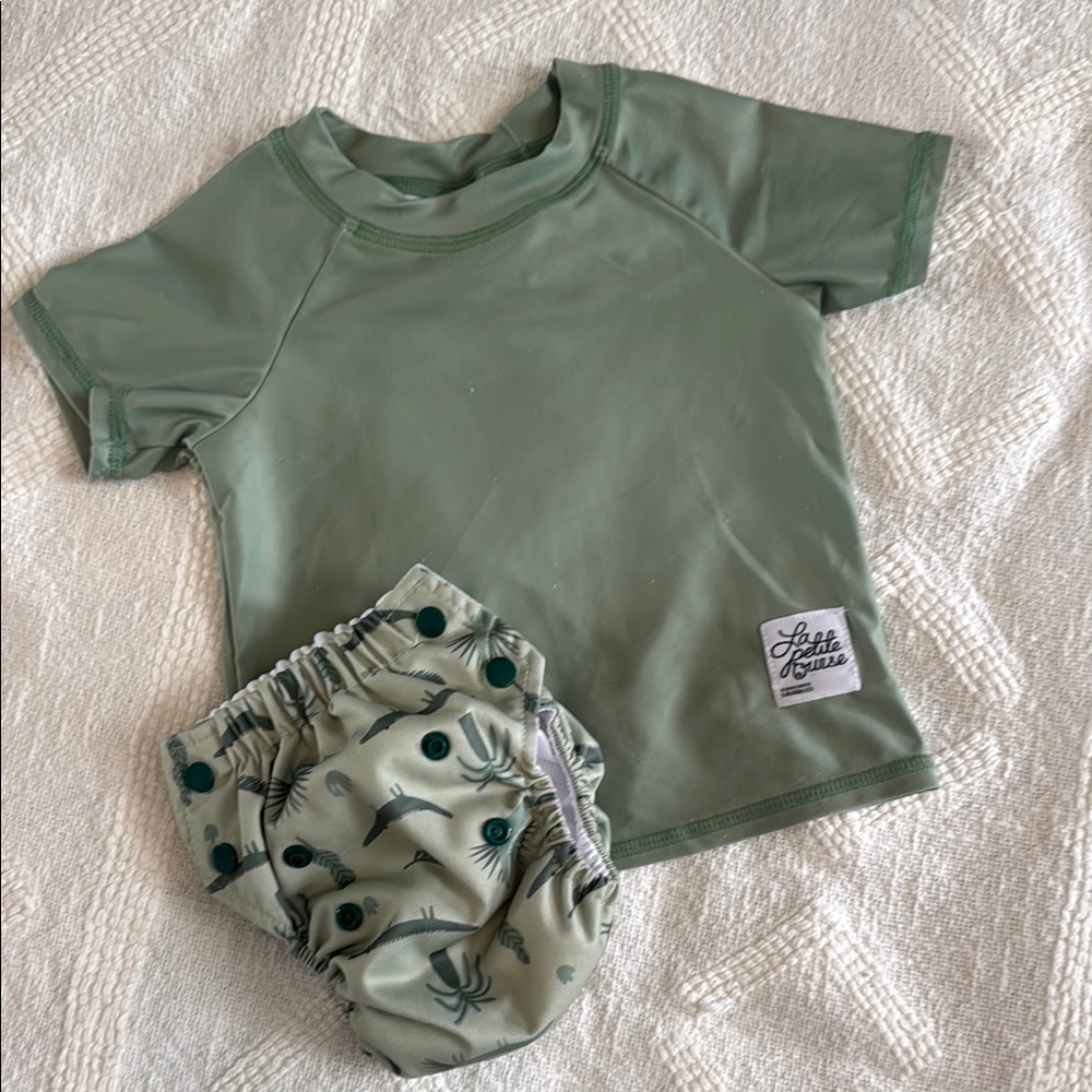 Green UV Swim Shirt with Swim Diaper 6-12 Months
